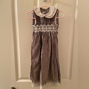 La Jolie Smocked Embroidered Dress Peter Pan Collar Striped Girls Size 4